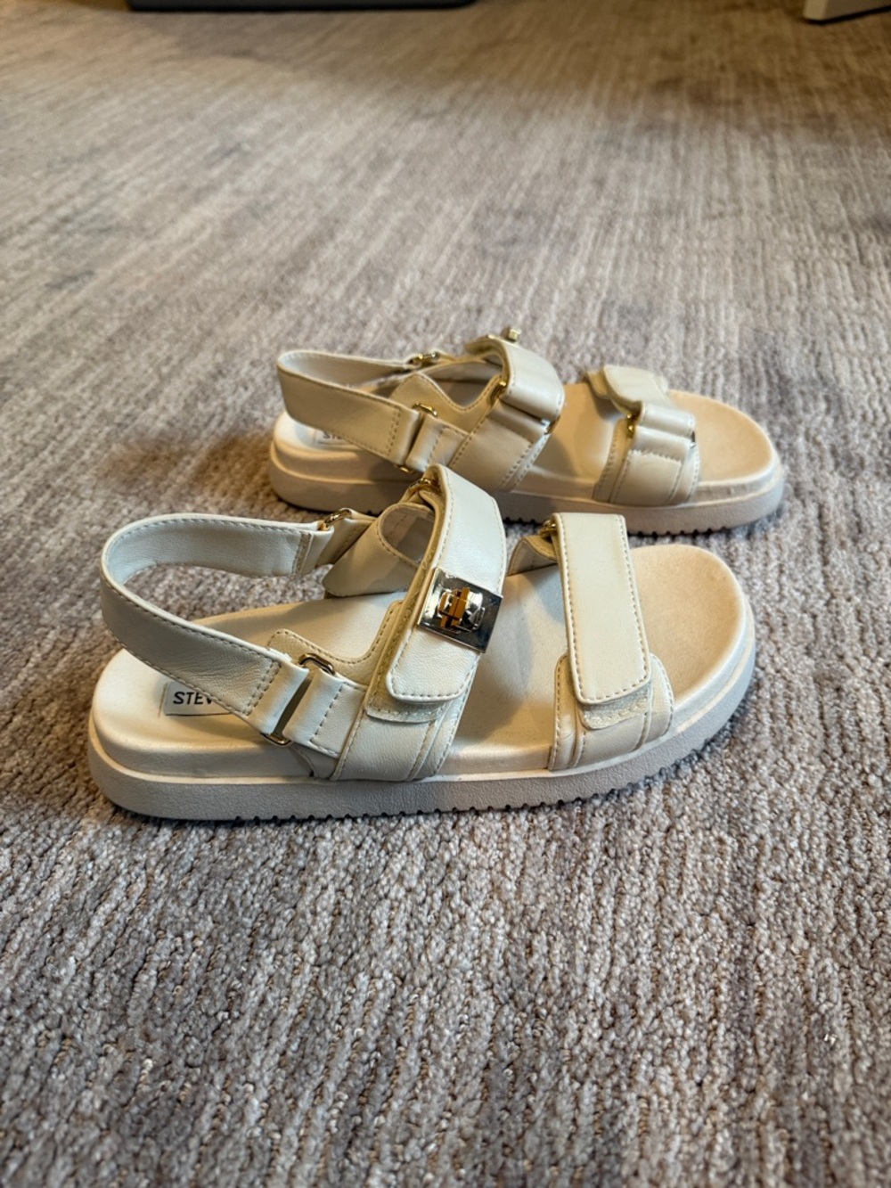 Steve Madden Cream White Slingback Sandals with Gold Buckle